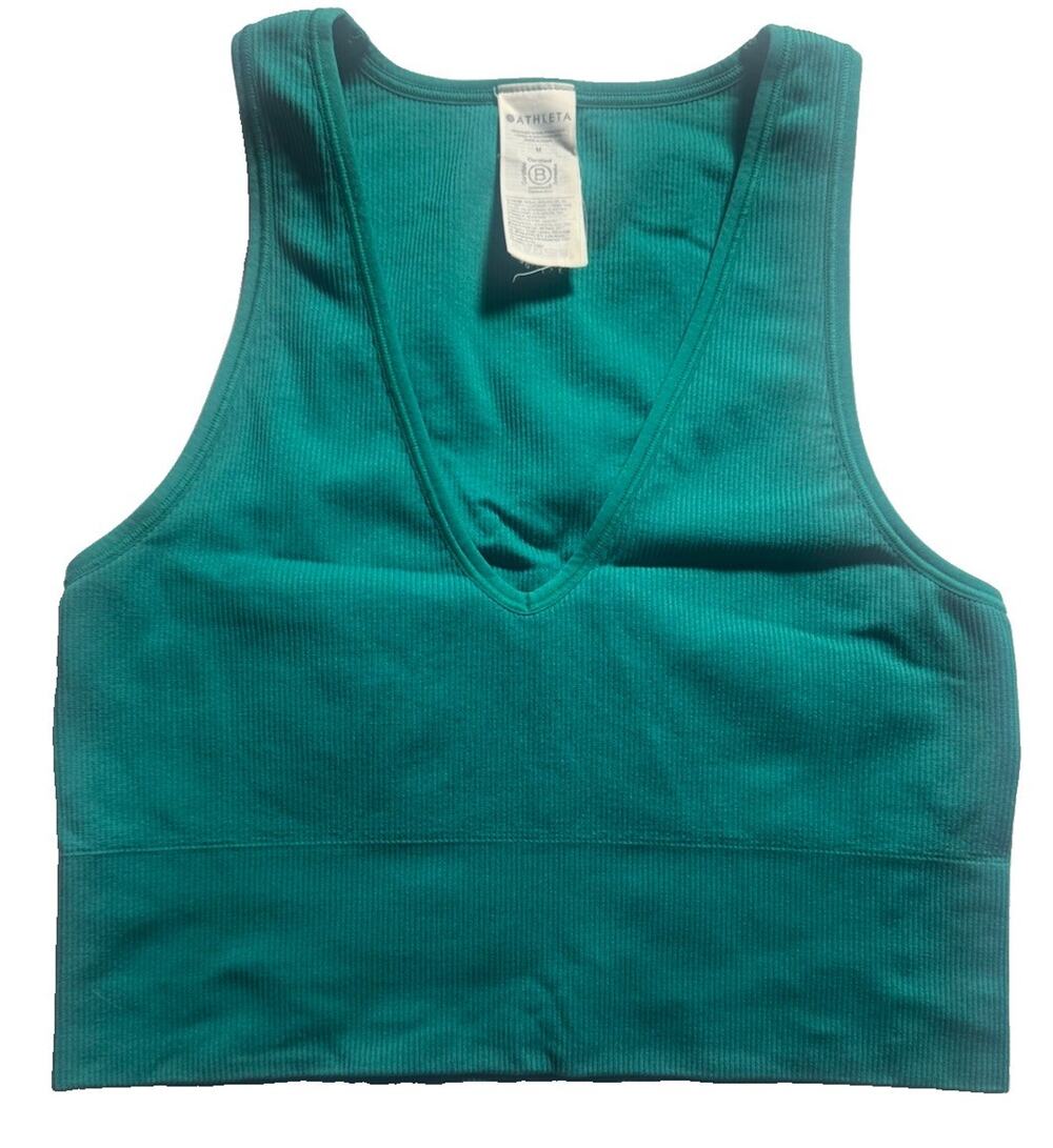 Athleta Aurora Crop Rib Tank Womens M Teal V Neck Workout